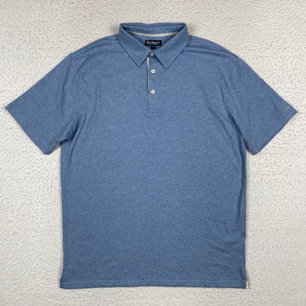 Fish Hippie Co Polo Shirt Mens XL Blue Heathered Short Sleeve Coastal Casual
